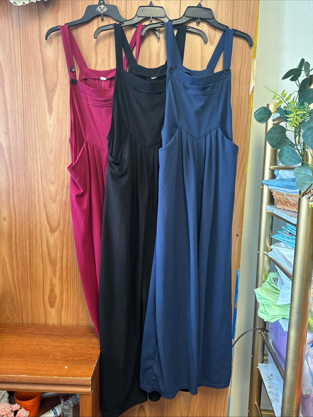 Lot of 3 Women's Fashion Overalls Black Blue Pink w/ Pockets XL Adjustable Strap